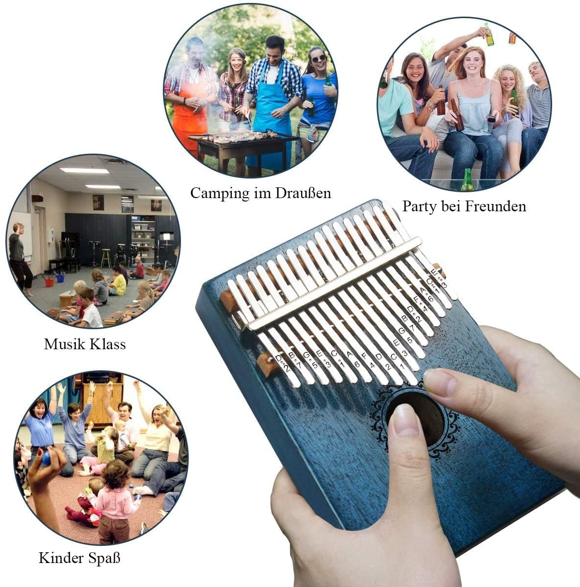 FLSEPAMB Kalimba 17 kluczy, kalimba na kciuk, z przewodnikiem naukowym, instrument kalimba może być używany jako prezent urodzinowy dla dorosłych lub dzieci (niebieski)