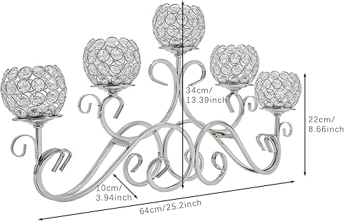 Miniatura 3 de Portavelas de cristal con 5 brazos plateados, candelabro, centros de mesa para comedor, sala de estar, candelabros, candelabros, decoración
