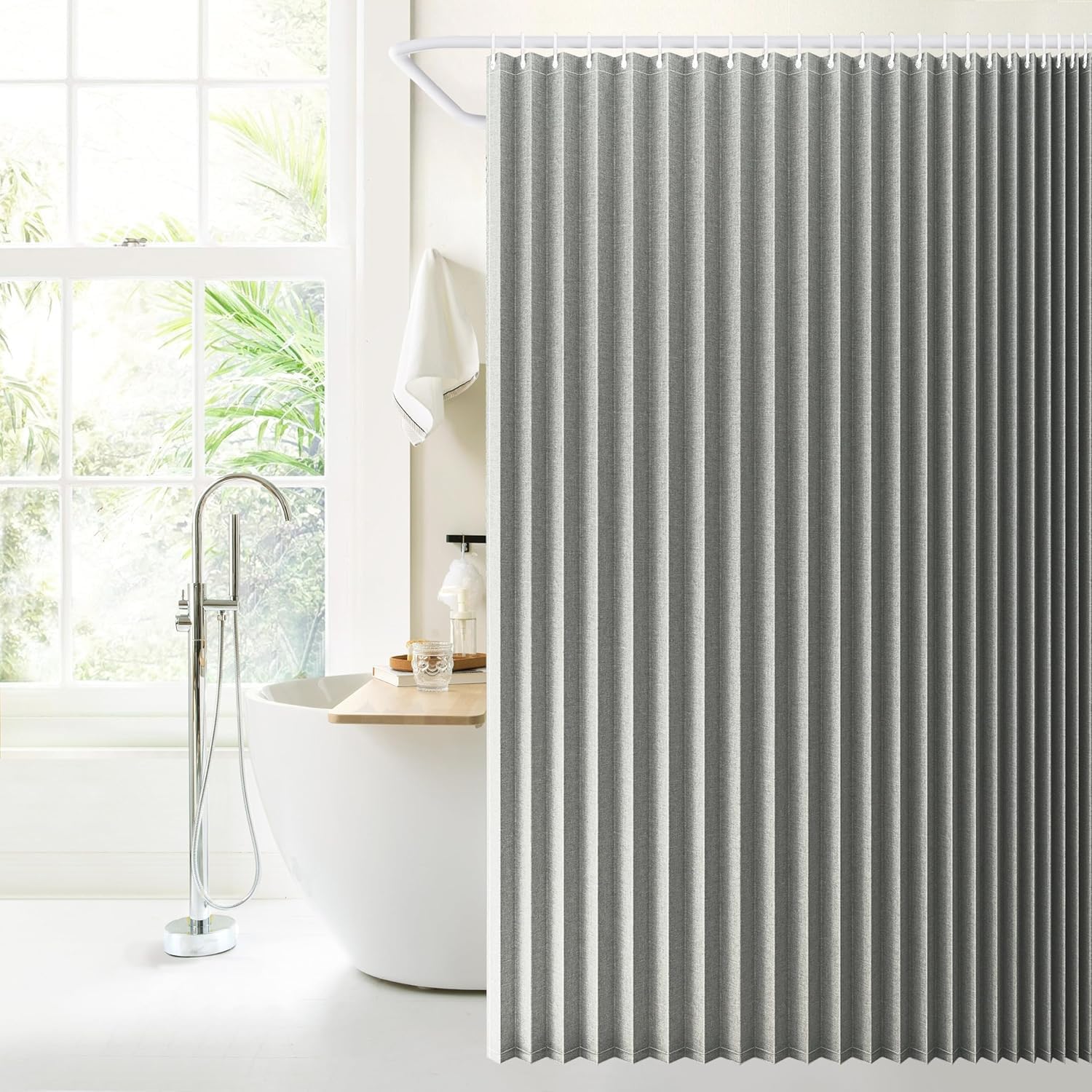 Custom Wide Large Linen Waterproof ，Mould Weights Shower Curtains，Suitable for Bedroom, Living Room, Bathroom partitions-Light Brown- 70x200cm