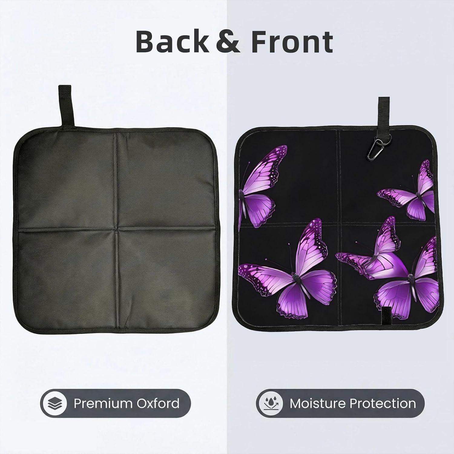 (Butterfly Purple) Sitting Pad Foldable Seat Cushion Lightweight Camping Seat Mat with Hook for Outdoor Hiking Picnic Camping