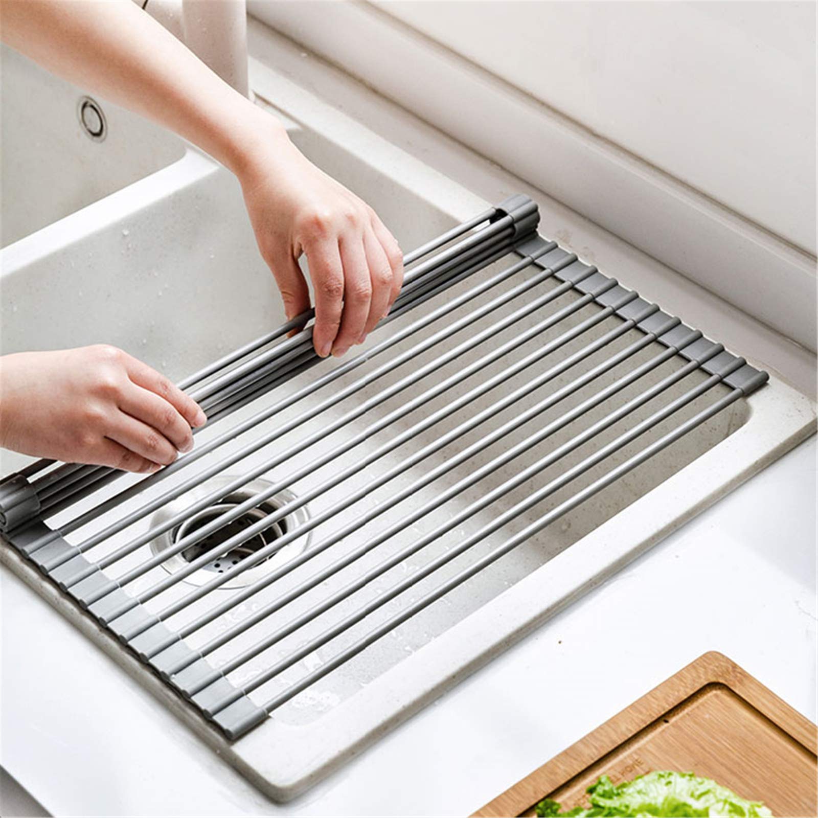 Support de vidange Pliable en Silicone, Support de séchage d'évier de Cuisine, égouttoirs à Vaisselle pour au-Dessus de l'évier, Taille 2