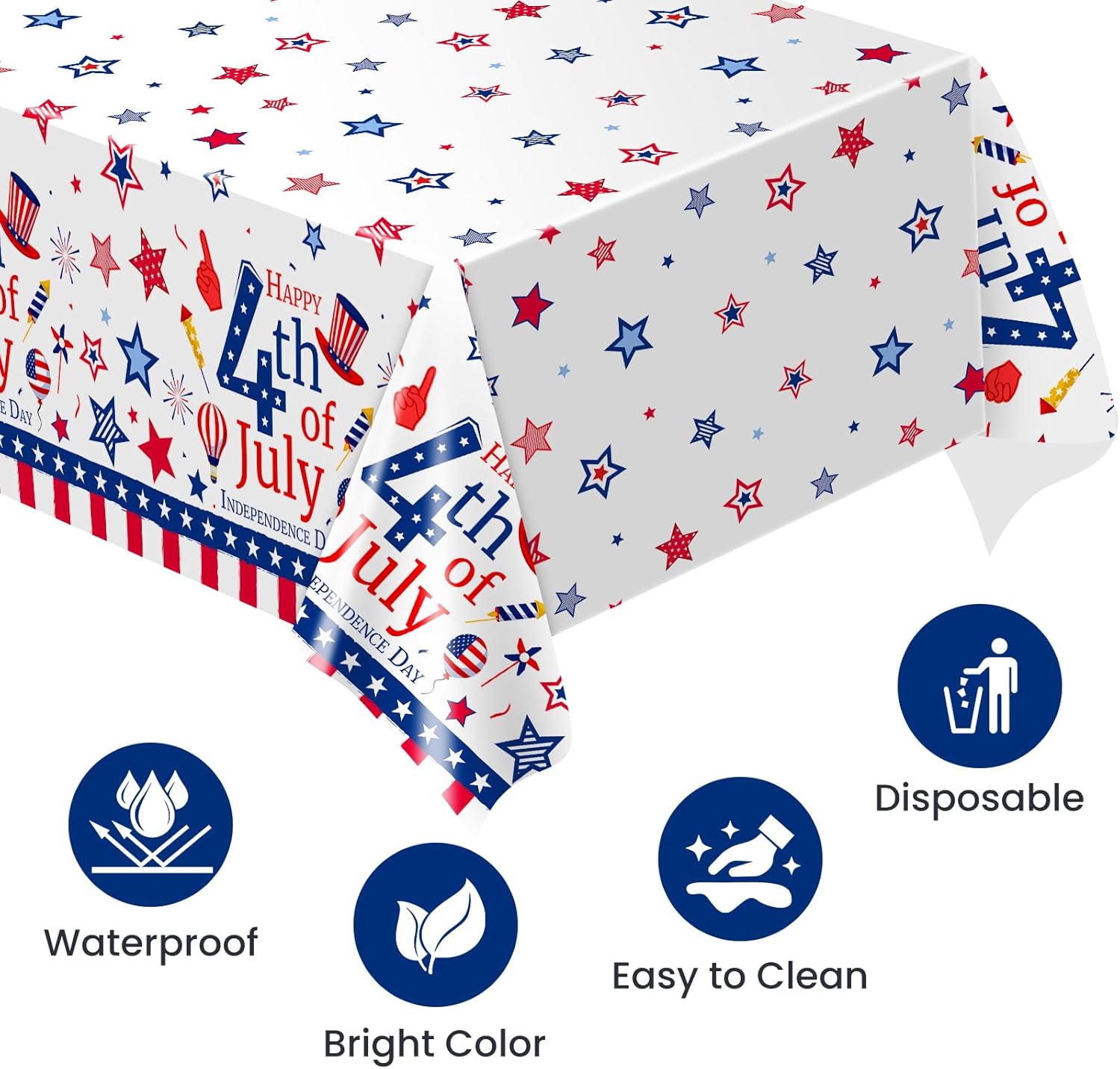 Avezano 3 Pcs 4th of July Tablecloth Disposable Patriotic Tablecloths Happy 4th of July Decorations Memorial Independence Day Party Supplies 108 x 54 Inch