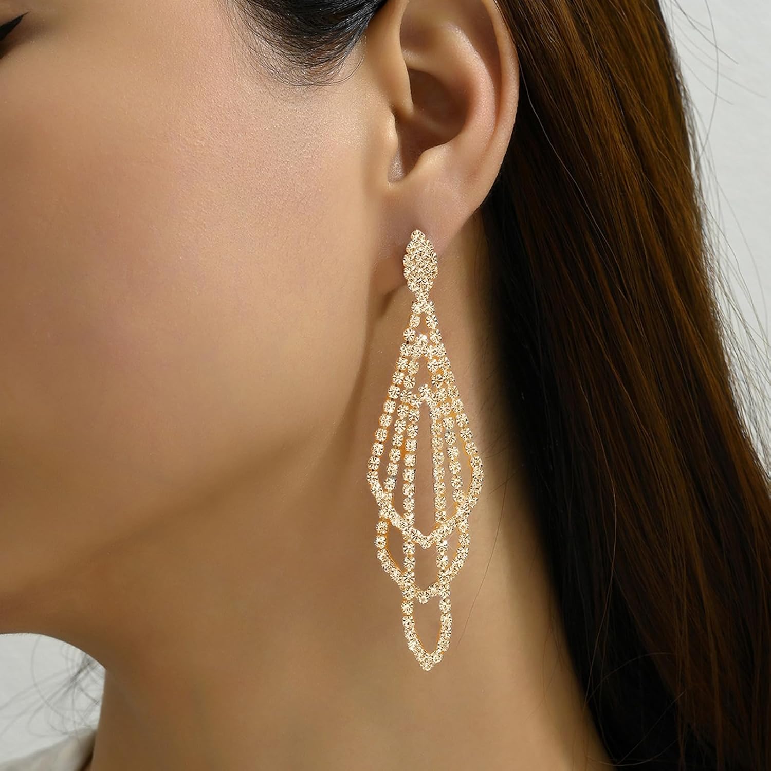 Silver Long Rhinestone Chandelier Earrings for Women Gold Cubic Zirconia Rectangle Dangle Earrings Sparkly Long Tassel Prom Earrings Wedding Bridal Jewelry - Image 3