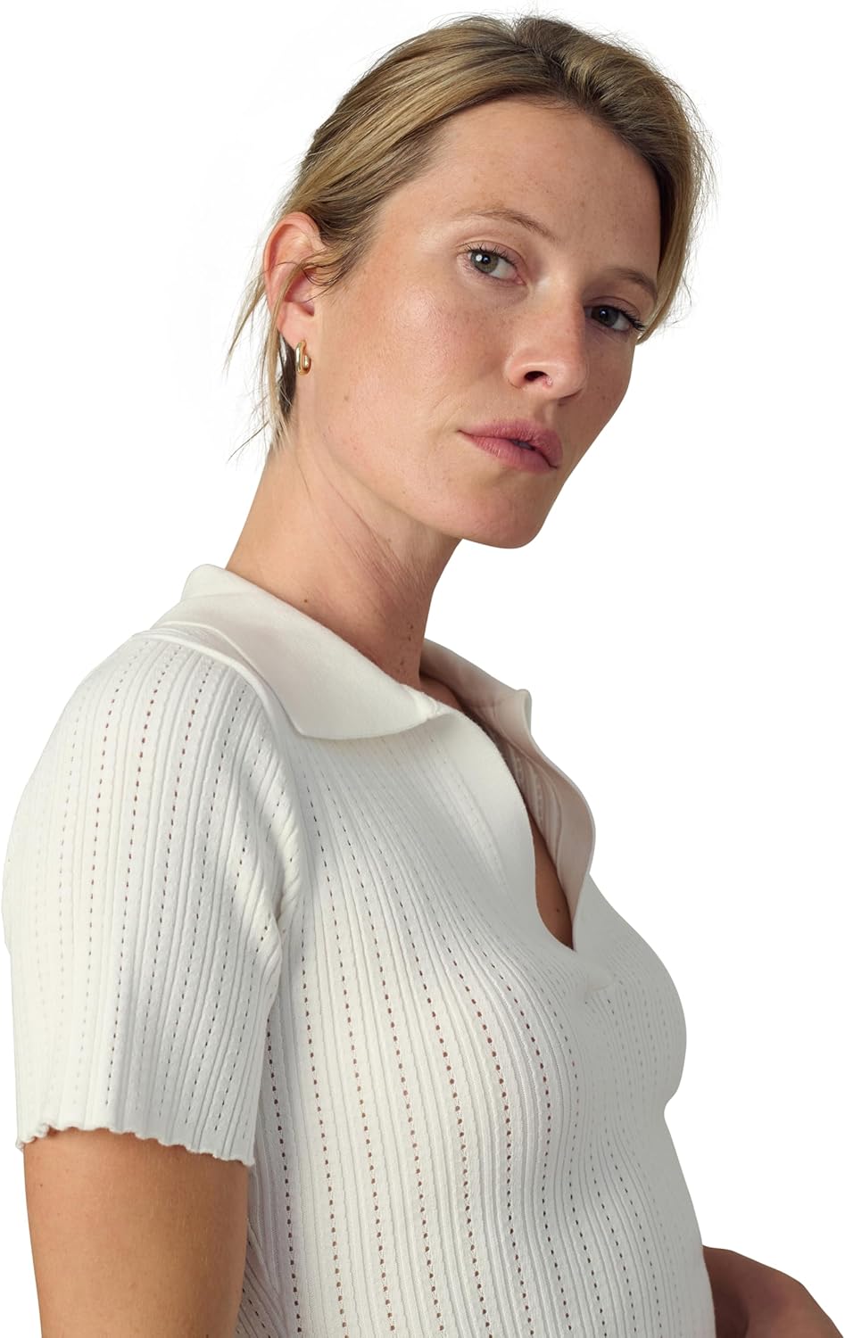 Joe's Womens The Jess Pointelle V-Neck Short Sleeve Polo Shirt - Image 4