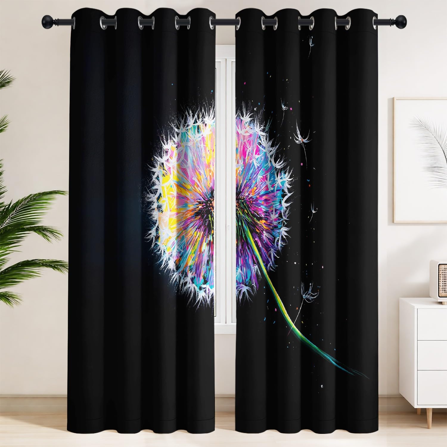 Rideaux occultants pissenlit en fleur lot de 2 panneaux 117x183cm