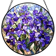 7.8 Inch Stained Glass Window Hanging,Purple Flower Sun Catcher for Indoor Window,Handcrafted Glass Art Gift for Women Mom Friend Birthday Christmas Home Decoration