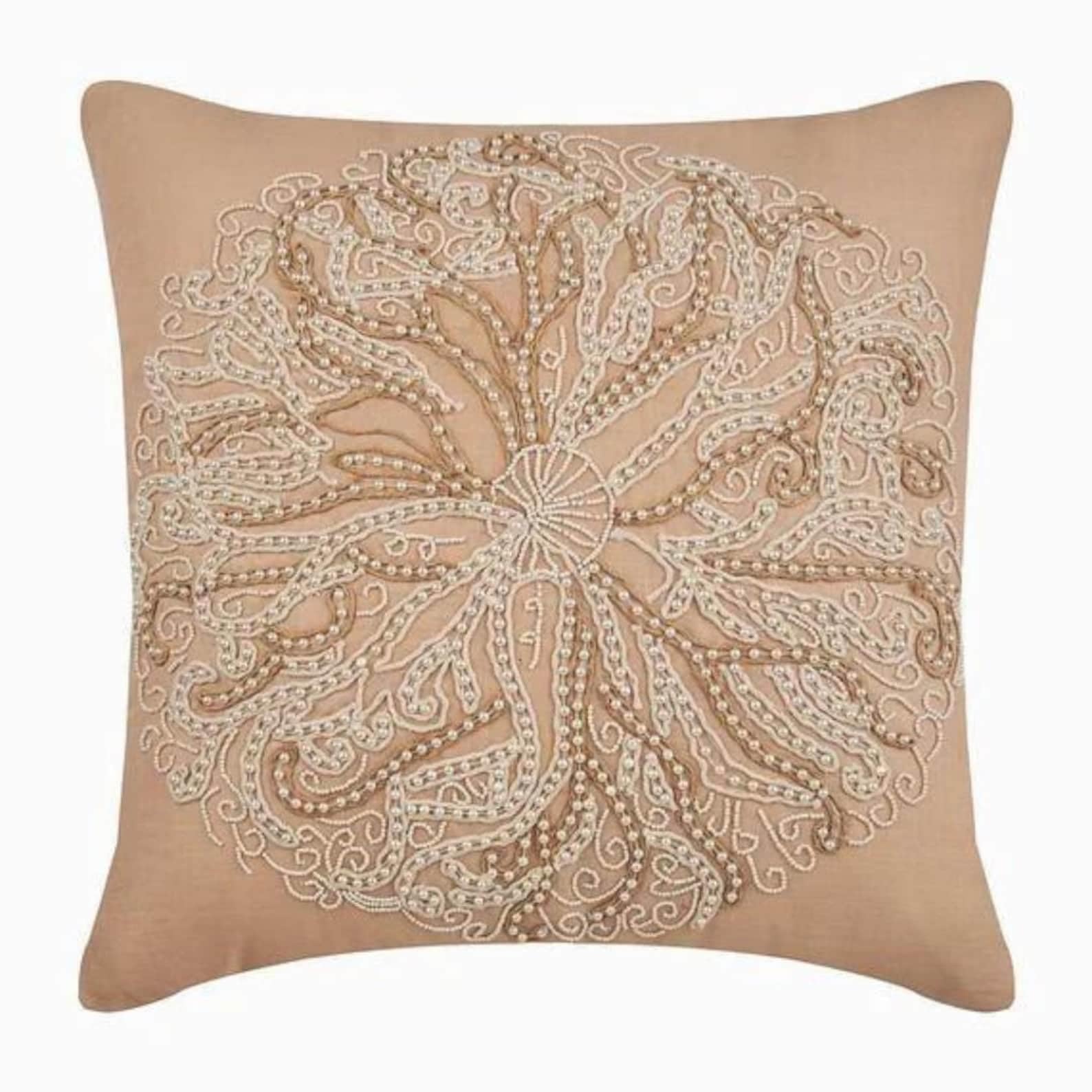 The HomeCentric Beige Shams, Sea Creatures Ocean & Beach Theme Cushion Shams, 60x60 cm (24x24 inch) Cushion Shams, Cotton Linen Cushion Sham, Contemporary Cushion Shams, Floral - Sea Urchin — image 1