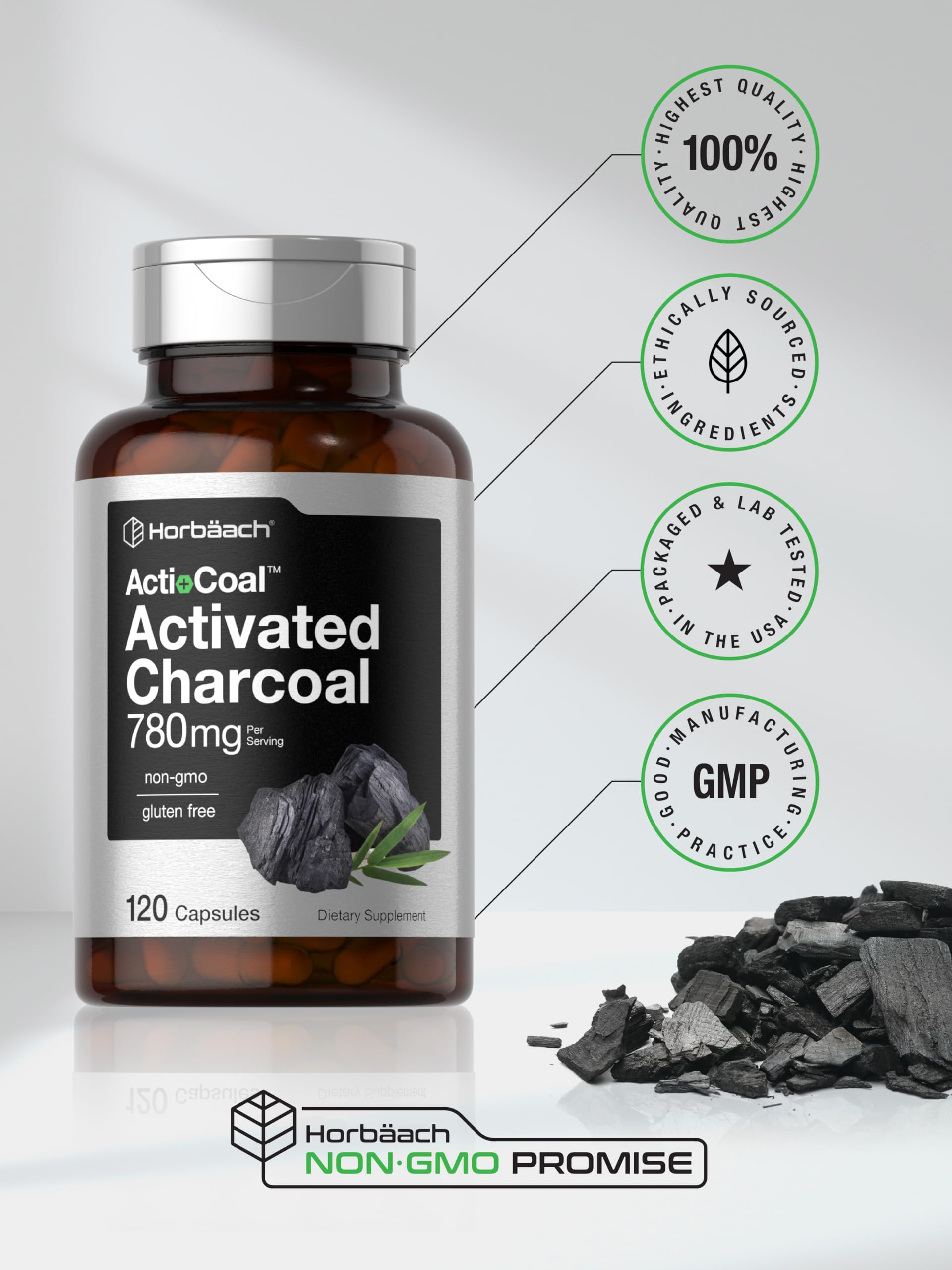 Horbäach Charcoal Pills 780mg | 120 Capsules — Amazon image 6