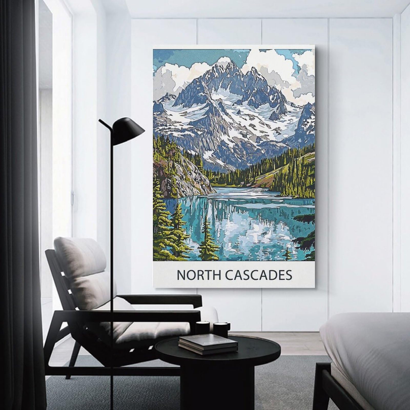 Junmoney North Cascades Mountain Lake Canvas Wall Art, 20x30inch(50x75cm), for Bedroom Decor, Cosy Corners Or Studios, Stylish Decor for A Restful Room Update