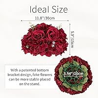 Vista 7 de Bolas de flores de rosas rojas para centros de mesa: 6 piezas de centros de mesa de flores de diámetro de 11.8 pulgadas para mesas en decoración