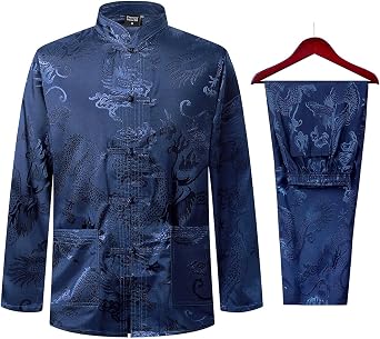 Funny World Tang Suit Men Hanfu Kung Fu Uniform Tai Chi Top and Pants
