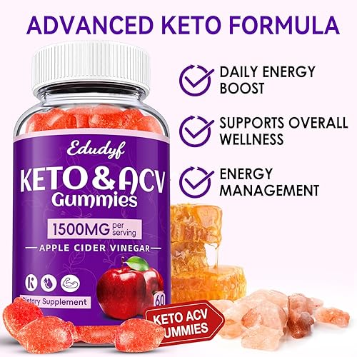 Miniatura 5 de Gomitas Keto ACV - Gomitas de vinagre de sidra de manzana de 1500 mg con probióticos, B12 y apoyo Keto, desintoxicación y limpieza, sin OGM y