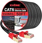 XXONE Outdoor Cat 6 Ethernet Cable 100ft, 26AWG Heavy-Duty Cat6 Networking Cord Patch Cable RJ45 LAN Wire Cable FTP Waterproof Direct Burial