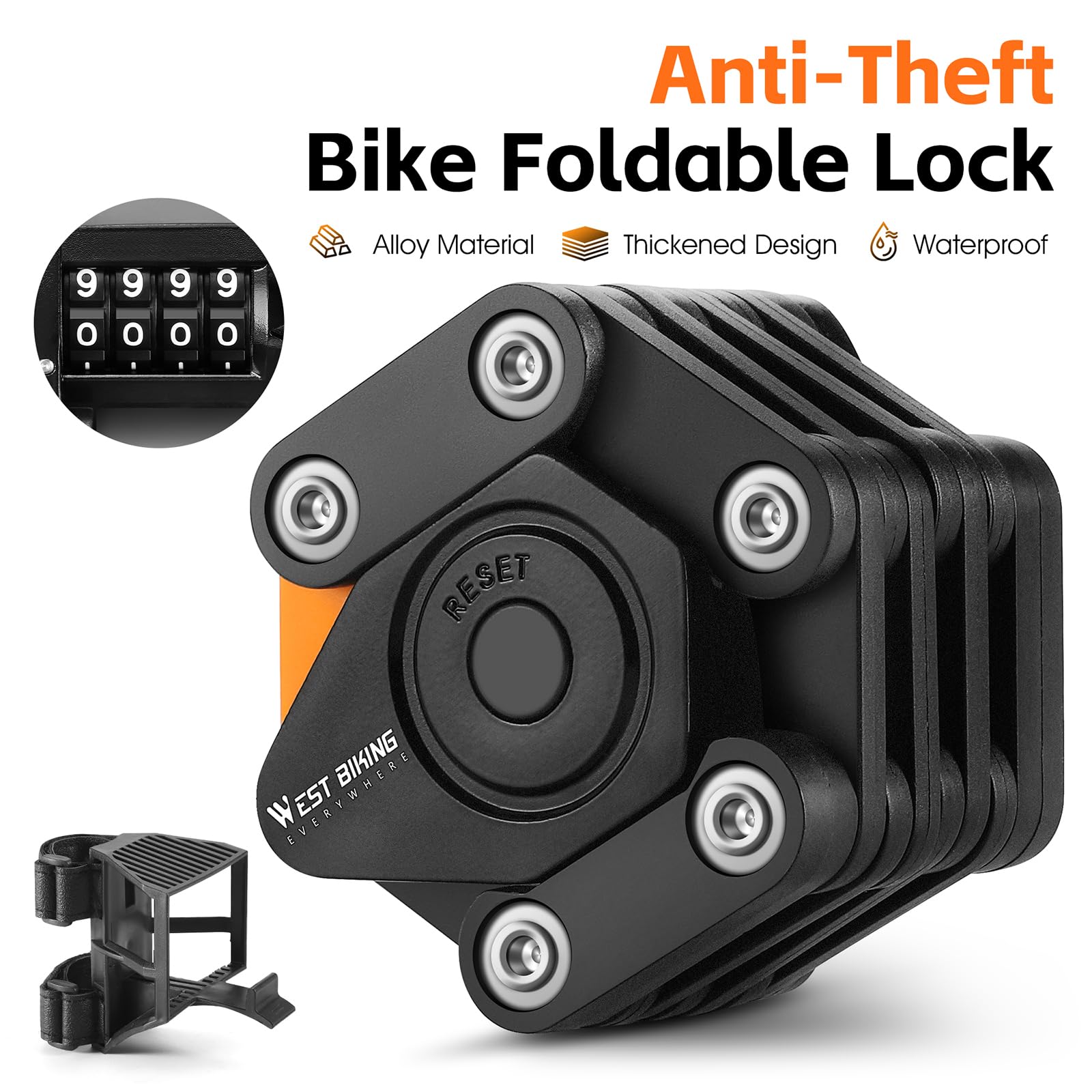 Lucchetto per bici pieghevole per biciclette elettriche e motociclette - Lucchetto a catena antifurto in lega di zinco con password a 4 cifre - Design pieghevole ispessito con