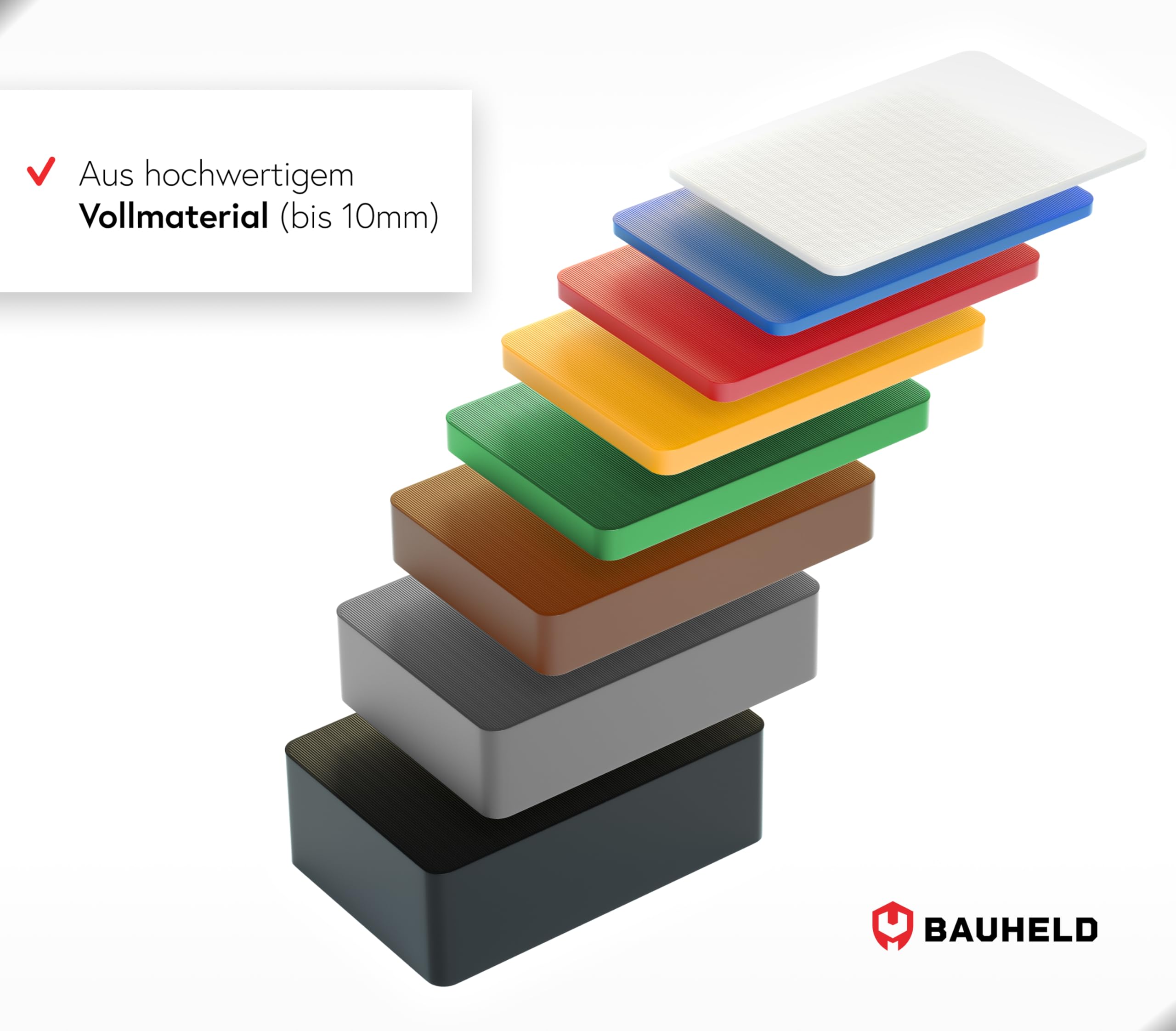 BAUHELD Universal Unterlegplatten 60x40 - Set [160 Stück] - Made in Germany - Rutschfeste Abstandshalter aus Kunststoff - Als Unterlegkeile, Kunststoffplatte, Fliesenkeile oder Verglasungsklötze