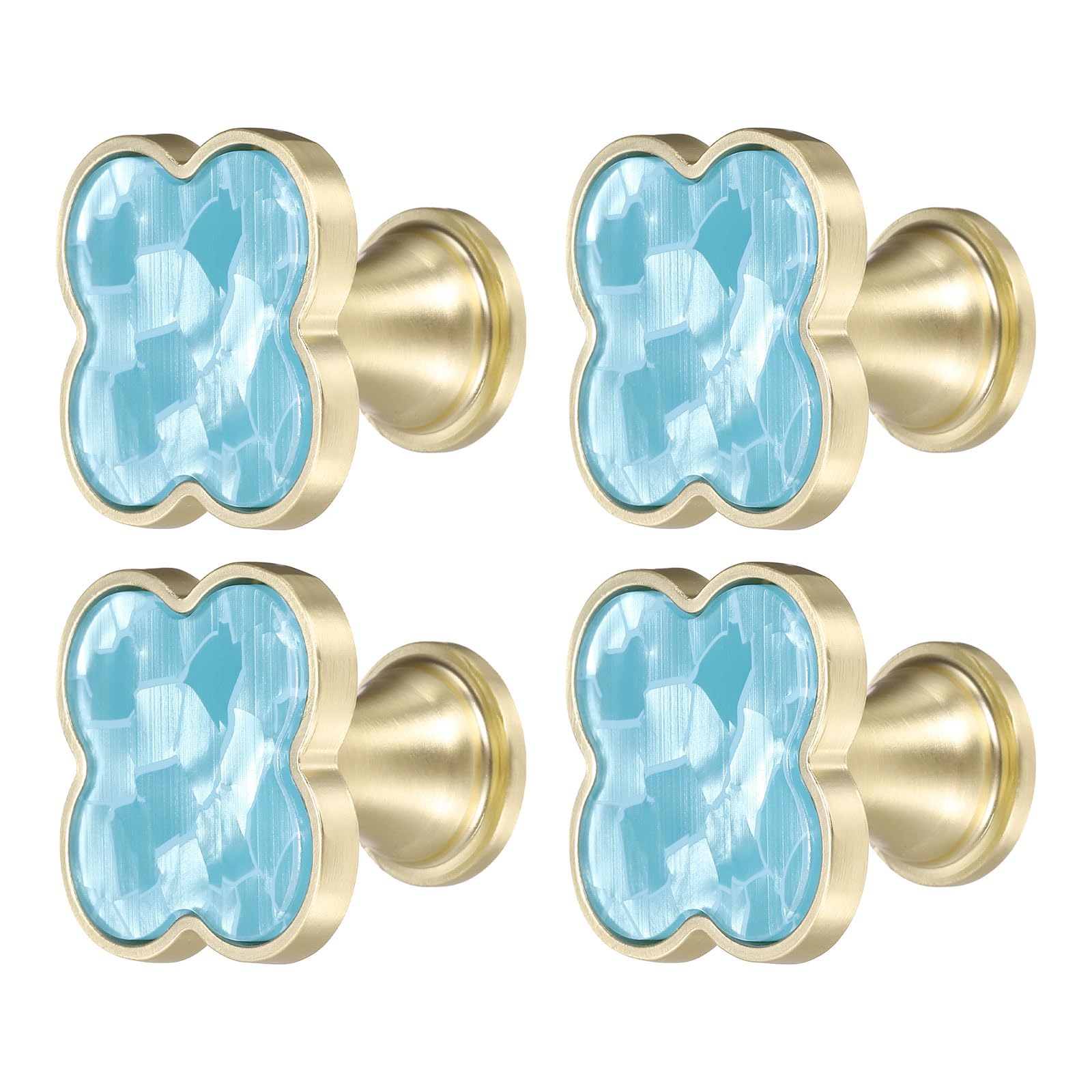 sourcing map 4Pcs Drawer Knobs, Zinc Alloy Decorative Four-Leaf Pull Handles with Screws for Furniture Dresser Wardrobe Cupboard, Blue