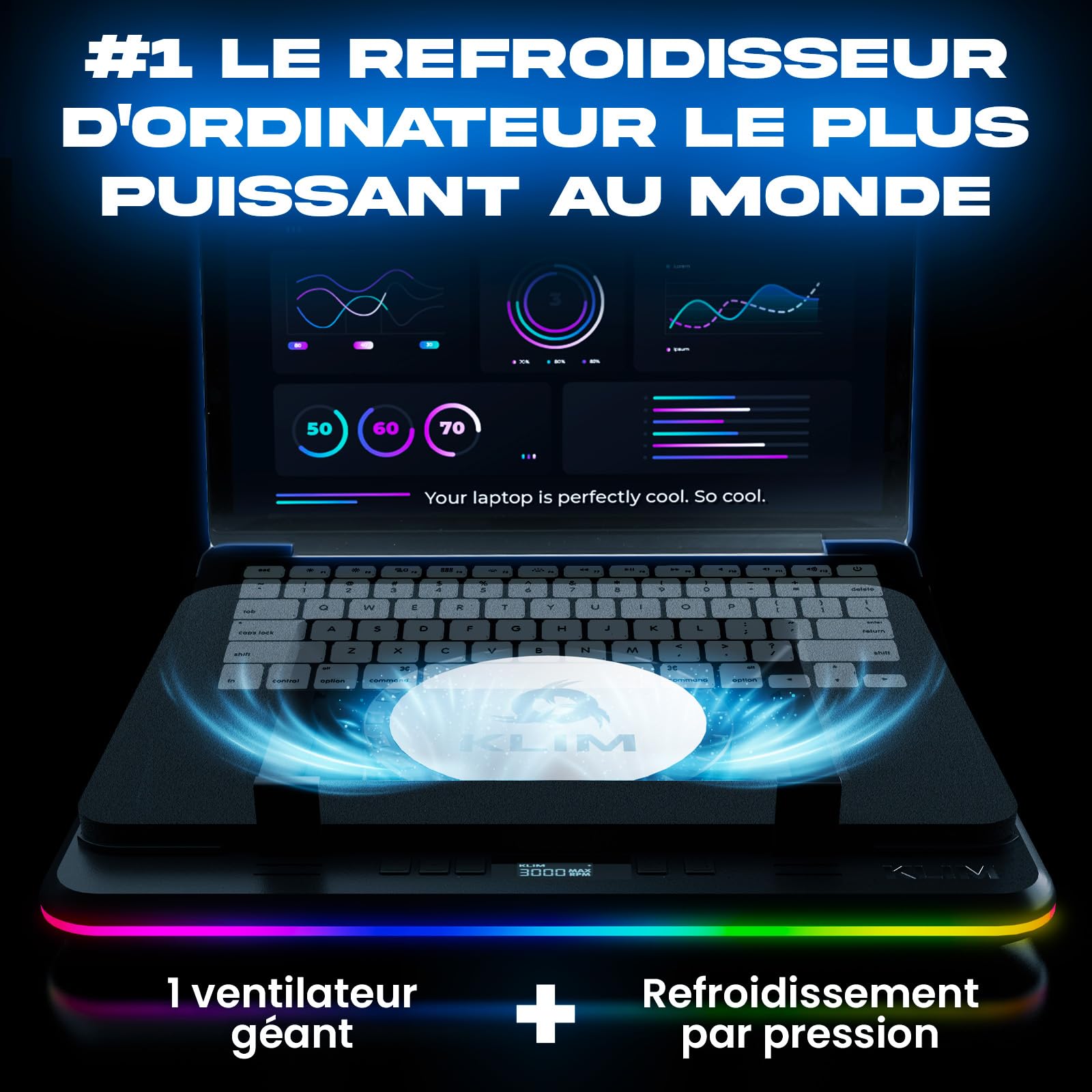 KLIM Turbofrost Max Refroidisseur PC Portable RGB 15.6-17 Pouces Ventilateur XL