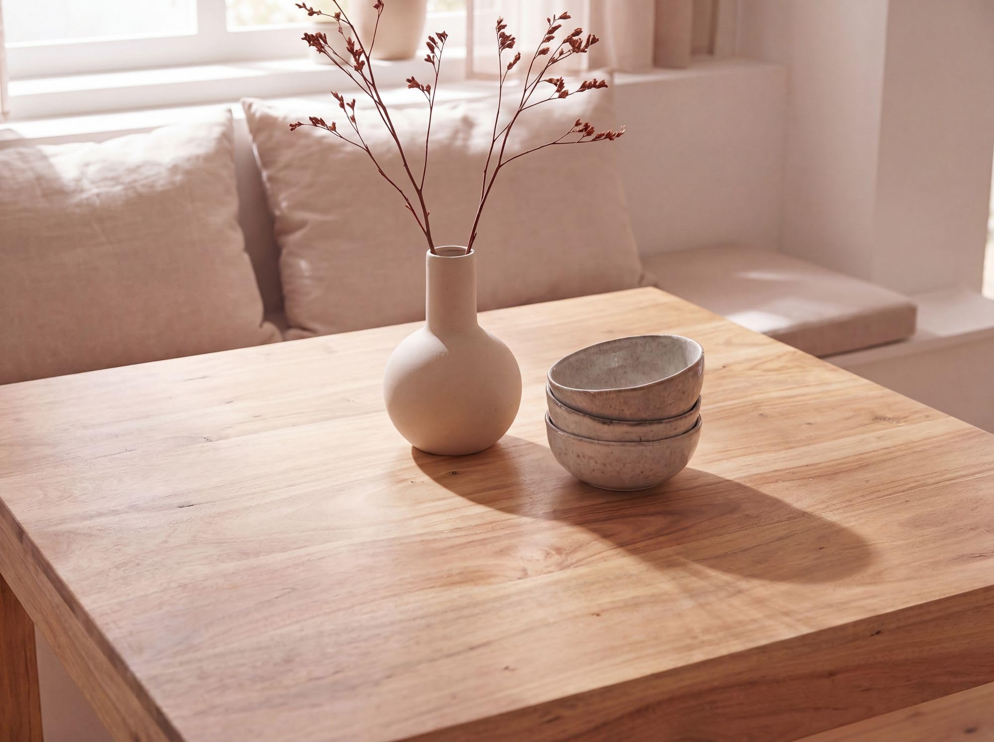 FineBuy Mesa de Comedor de Madera Maciza de Acacia 80 x 80 x 76 cm, Diseño Contemporáneo Rústico, Marrón Oscuro | Pequeña mesa de comedor para 4 personas con 4 patas estables, mesa de cocina de madera auténtica, hecha a mano única