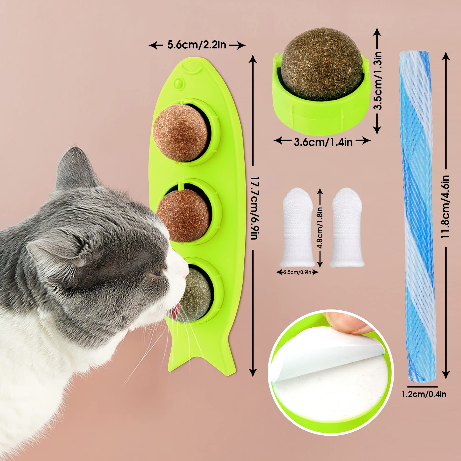 6 Stuks Kattenkruidballen – Met Dubbelzijdige Tape, 360° Draaibaar, Natuurlijke Geur, Inclusief Stofhoesjes, Voor Tandverzorging En Speelplezier