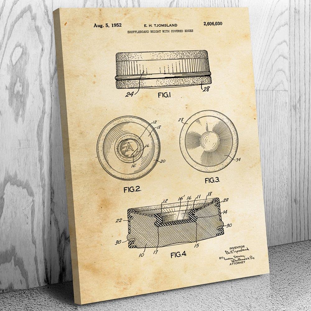 Shuffleboard Weight Canvas Print, Pub Decor, Shuffling Gift, Gaming Decor, Bar Wall Art, Arcade Decor, Game Room Art Vintage Paper (8 inch x 10 inch)