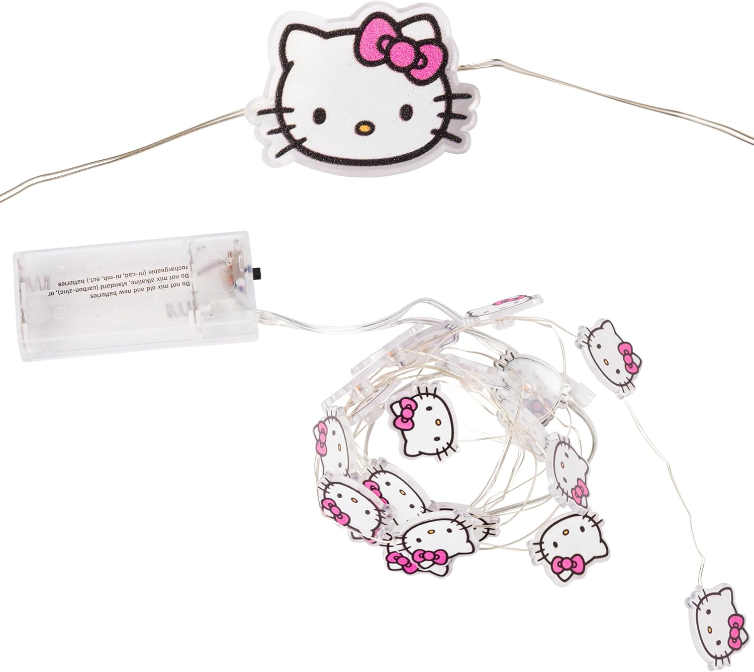 Silver Buffalo Hello Kitty Face with Pink Bow 20ct Decorative String Lights, 7 Feet Long, Battery Powered (Batteries Not Included), Pink LED, Indoor Use Only
