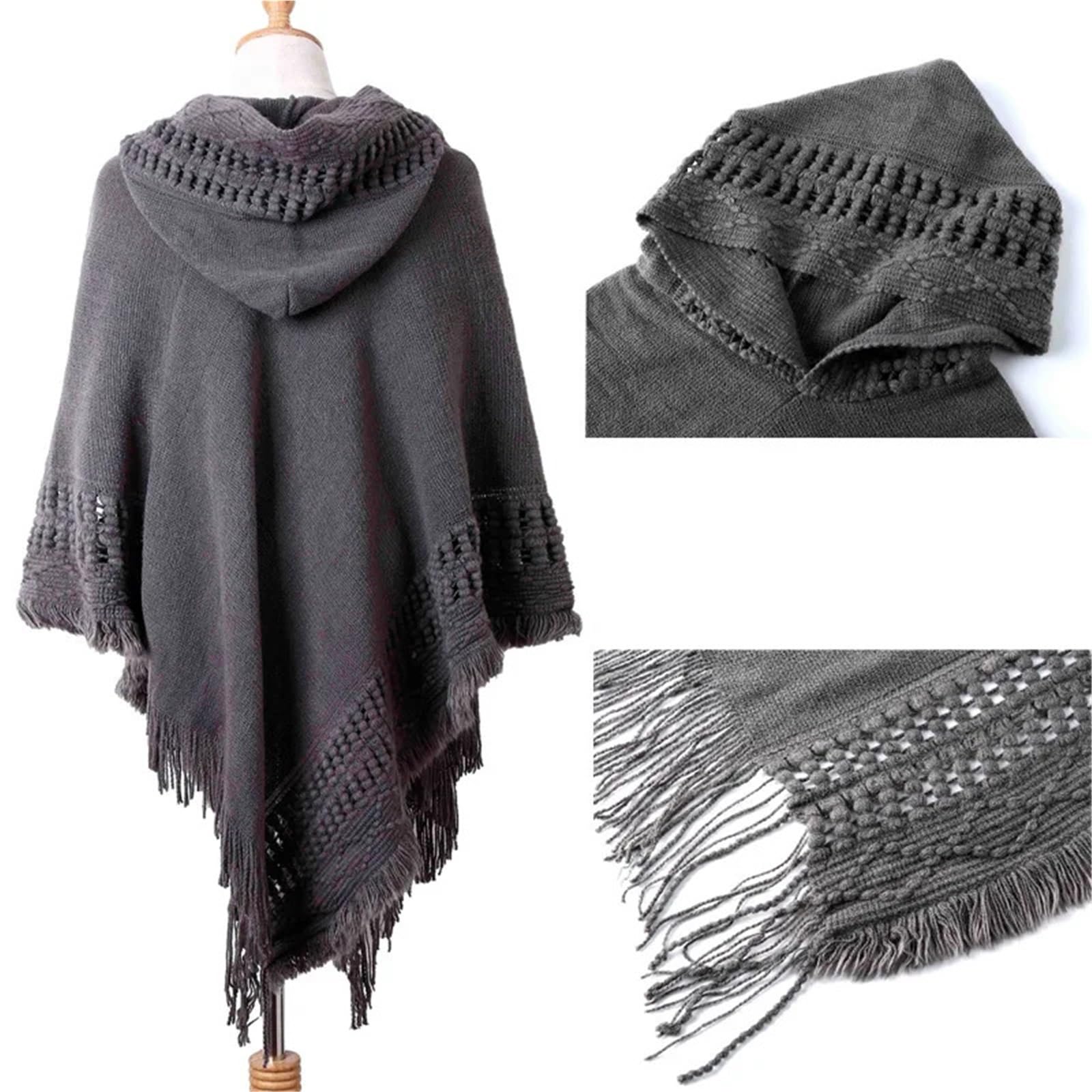 Donna Signore Nappa Mantella Cappotto Frange Poncho Obliquo Striscia Scialle Sciarpa per Donna