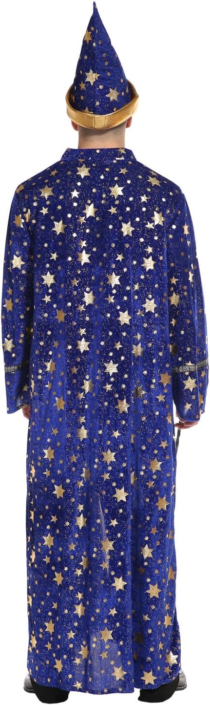 Adults Wizard Costume Wizard Cloak Stars Magician Cape and Hat Witch Cloak - Image 4