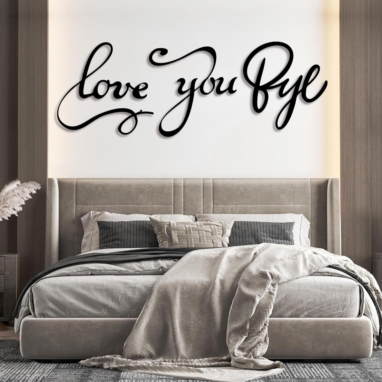 Schwarzes Metall-Wandbild „Love You Bye“, Metall-Liebeszeichen-Monogramm-Paar-Wandbild-Dekoration, Moderne Skulptur zur Dekoration von Wohnzimmer, Schlafzimmer, Flur und Wohnbereich (Weiß, 3