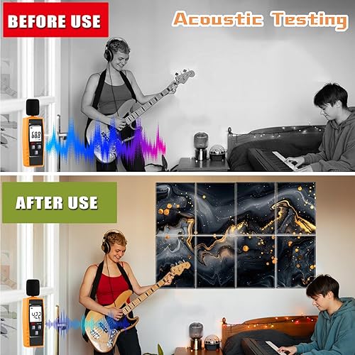 Miniatura 4 de KIOSSUT Paquete de 8 paneles acústicos artísticos, paneles de pared insonorizados, paneles decorativos de amortiguación de sonido, paneles