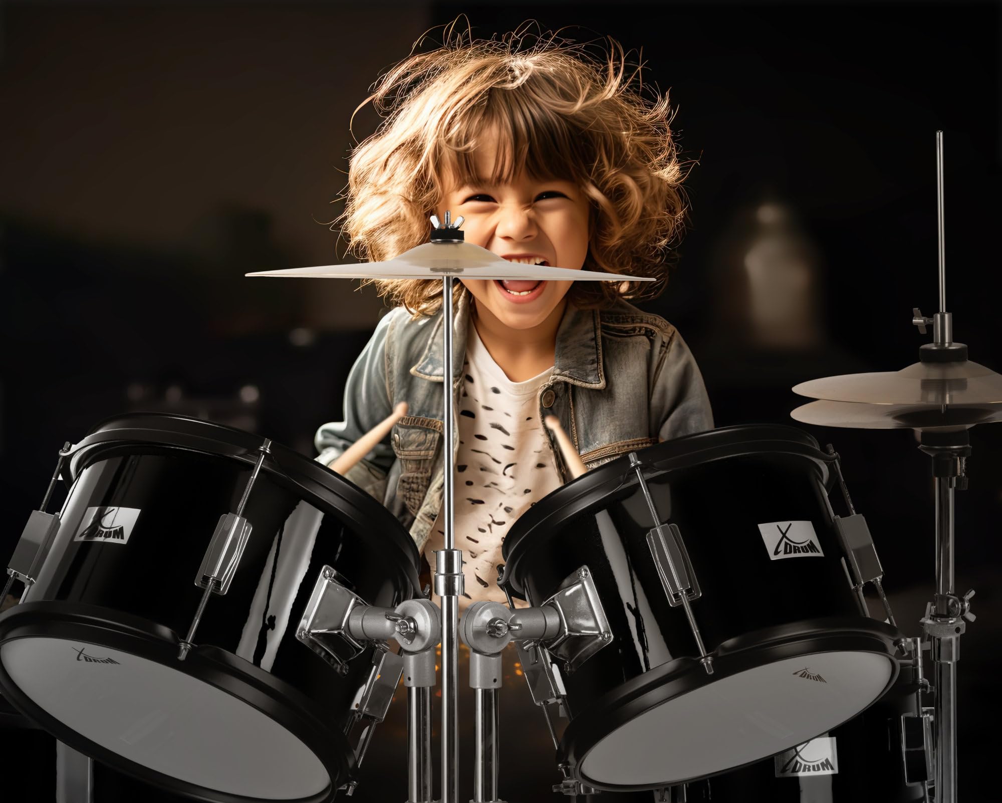 XDrum Junior Pro Kinder Schlagzeug Black - geeignet von 5-9 Jahren - Drumset mit komplettem Zubehör - inkl. Schule - Schwarz
