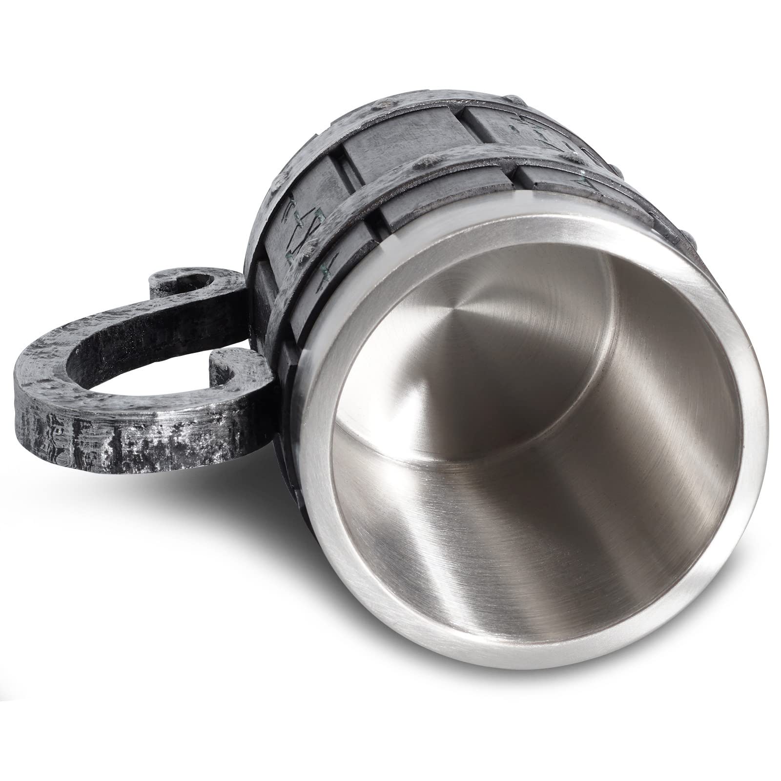 Nordic Viking Rune - Boccale da birra, in legno di quercia, misura grande, con acciaio inox, legno e resina, 3D, per uomini, regalo per la festa del papà, 550 ml