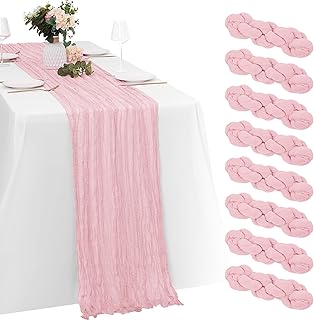 8 Pack Light Pink Cheesecloth Table Runners 20x120 Inch Gauze Table Runn...