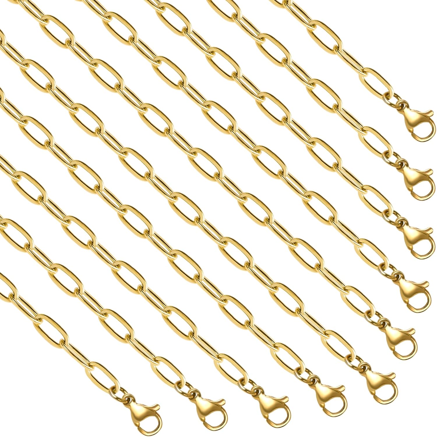 YOUBEIYEE 10pcs Paperclip Chain Necklace for Women Dainty Gold Plated Stainless Steel Jewelry Chain Necklace Bulk