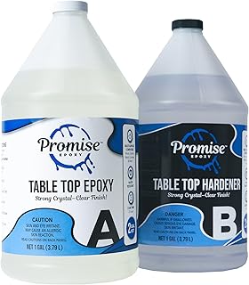 Promise Table Top 2-Part Epoxy Resin- 2 Gallon High Gloss (1 Gal Resin + 1 Gal Hardener) Transform Your DIY Projects with Crystal Clear Finish - Ideal for Bar Tables, Tabletops, Countertops & More
