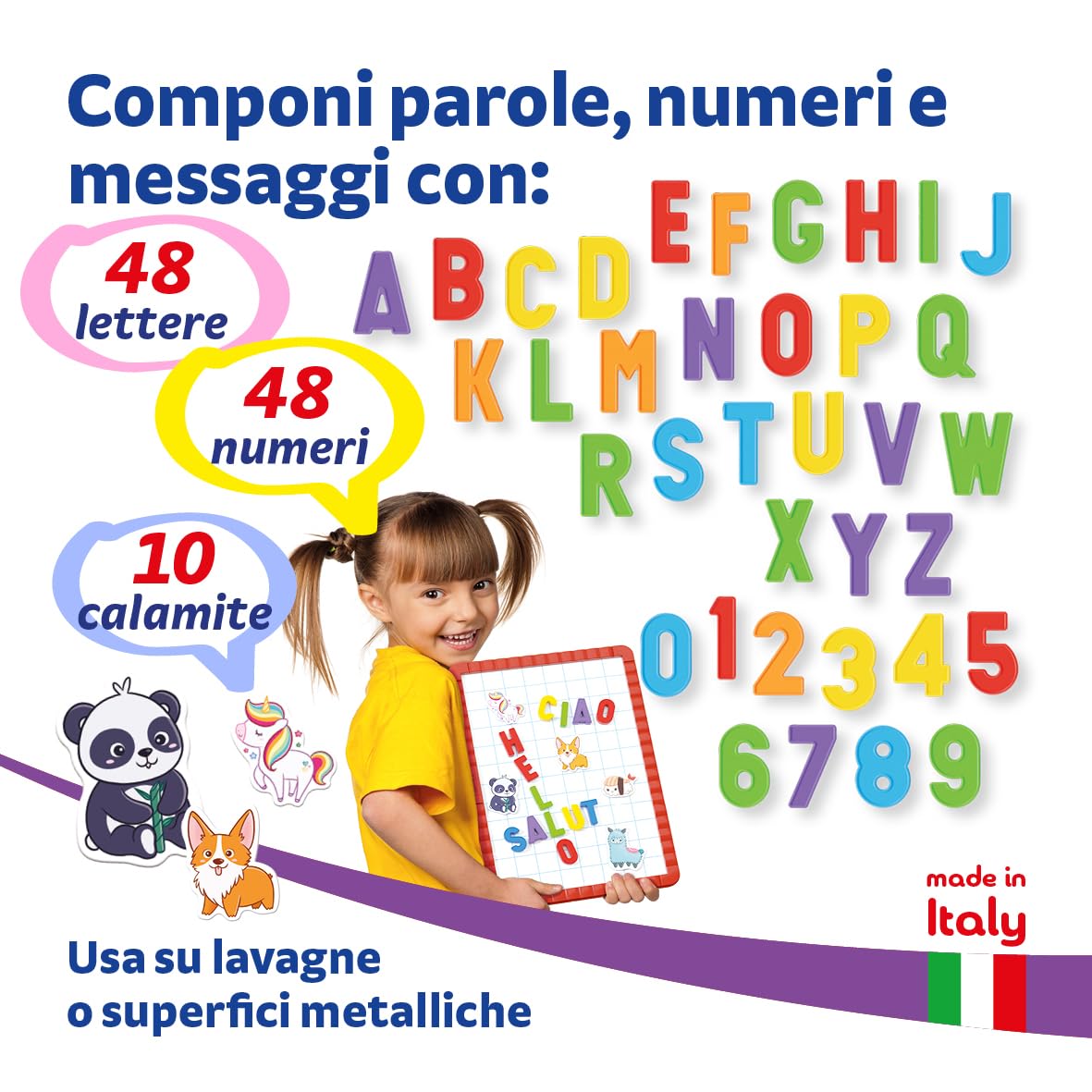 Quercetti ABC 123 Magnetic, Lettere e Numeri Magnetici per Bambini, Calamite Giochi Educativi 4 Anni, per Lavagna Magnetica, Giochi Magnetici per Bambini, Made in Italy