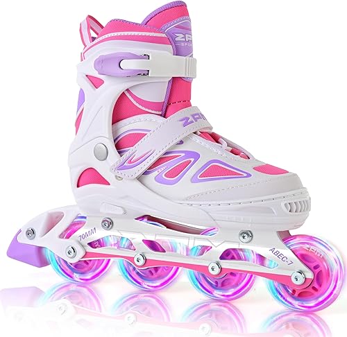 Miniatura 8 de Patines en línea Vinal de 2PM SPORTS, ajustables, con luces, para niños, todas las ruedas iluminadas, divertidos patines para niños y hombres, color