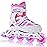 2PM SPORTS Vinal Inline Skates for Girls Boys Kids Ages 5-8 8-12 with Adjustable Illuminating Wheels, Inline Roller Skates for Youth Women Men - White Pink Medium