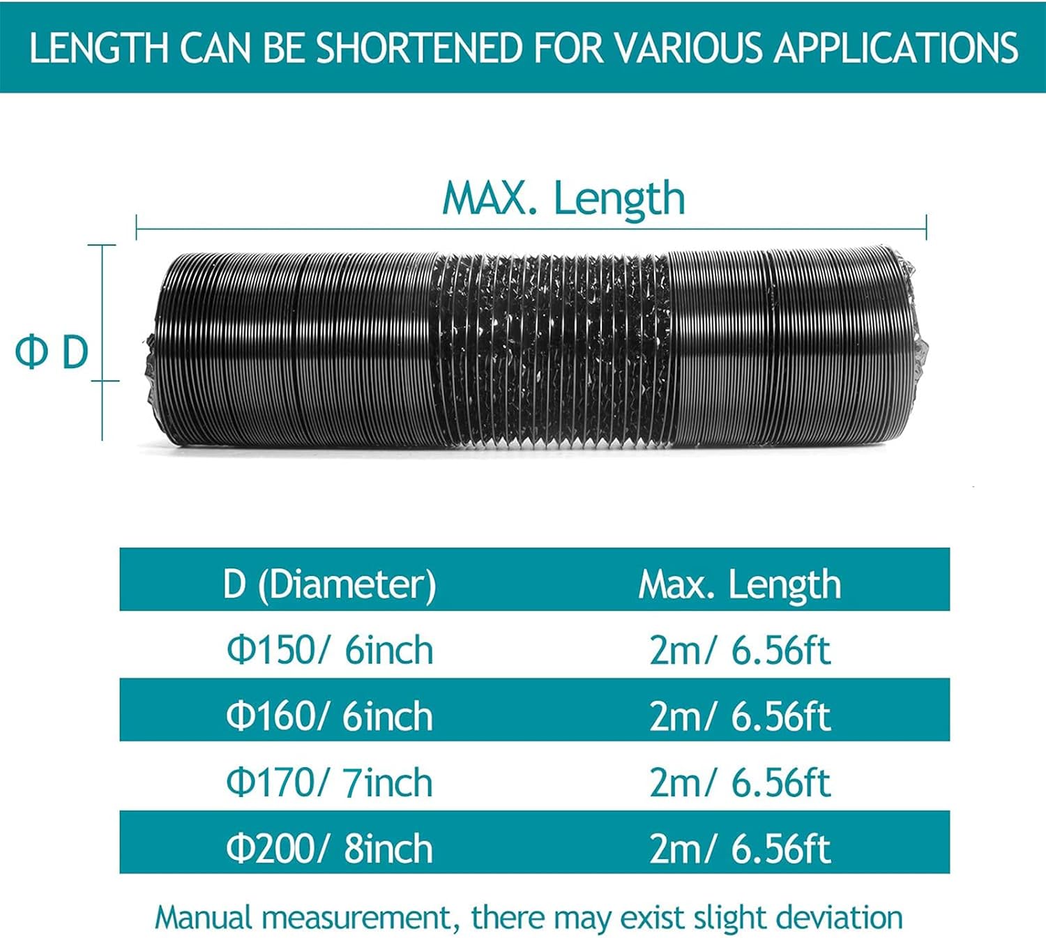 Flexible Aluminum Air Ducting, Heavy-Duty Black Dryer Vent Hose for HVAC Ventilation for Kitchens,Grow Tent,Green Houses Duct Fan Systems,170mm2M
