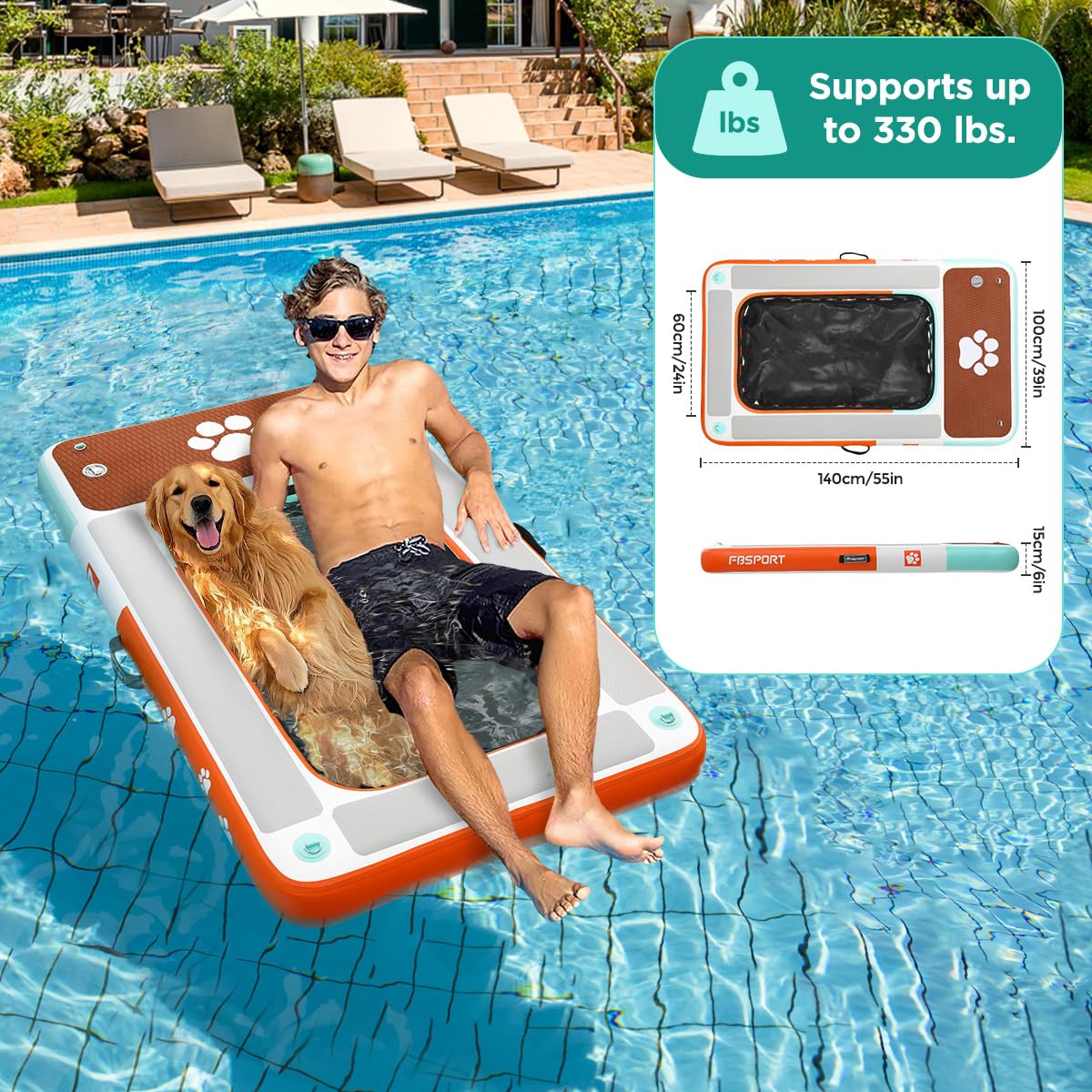 FBSPORT rampa gonfiabile da barca per cani,Piattaforma Galleggiante per Cani, 1.4M Galleggiante per Piscina, Laghi, Barche e Mare, Piattaforma Galleggiante in EVA Antiscivolo Verde menta