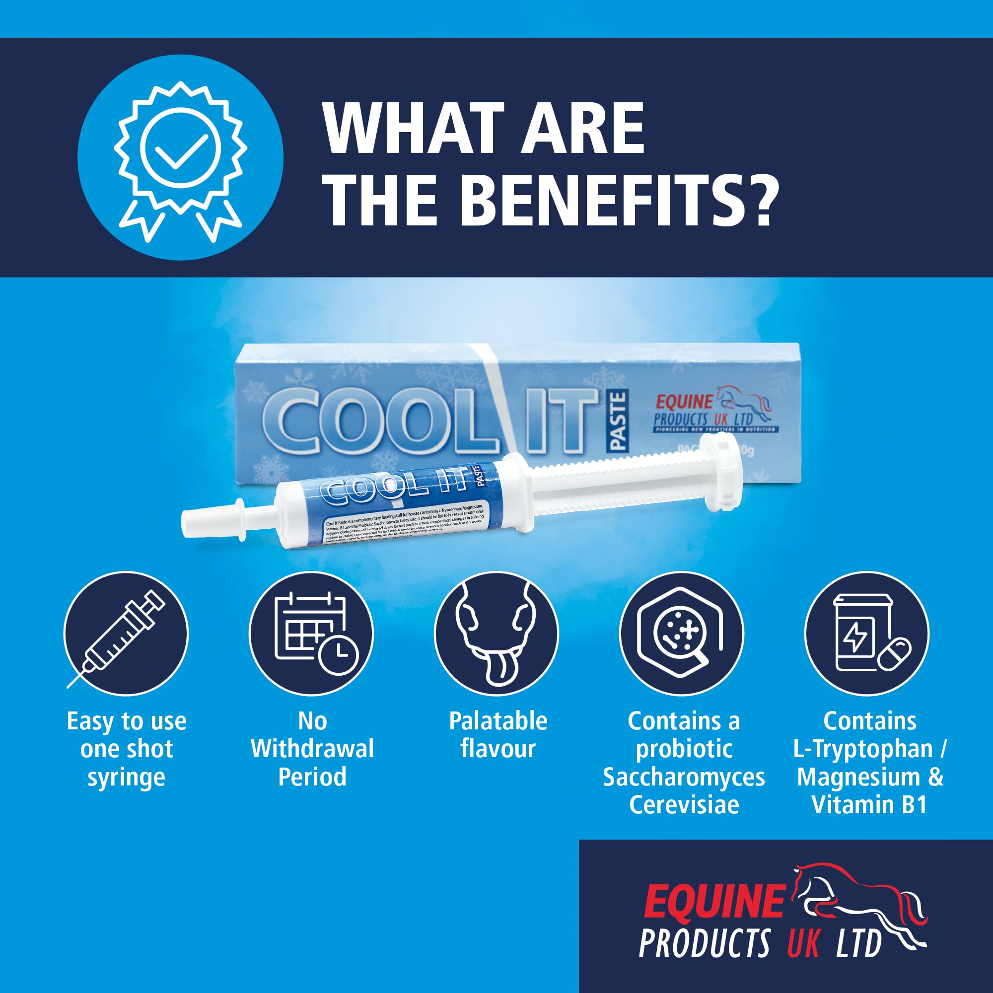 Equine Products Cool It Paste. Calmer pour Les Chevaux. Donné aux Chevaux comme complément nutritionnel Pendant Les périodes de facteurs de Stress accrus