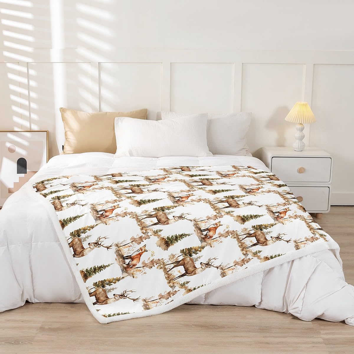 Feelyou Fox Deer Zoo Throw Blanket Twin 60" x80 Teens Boys Plush image 2