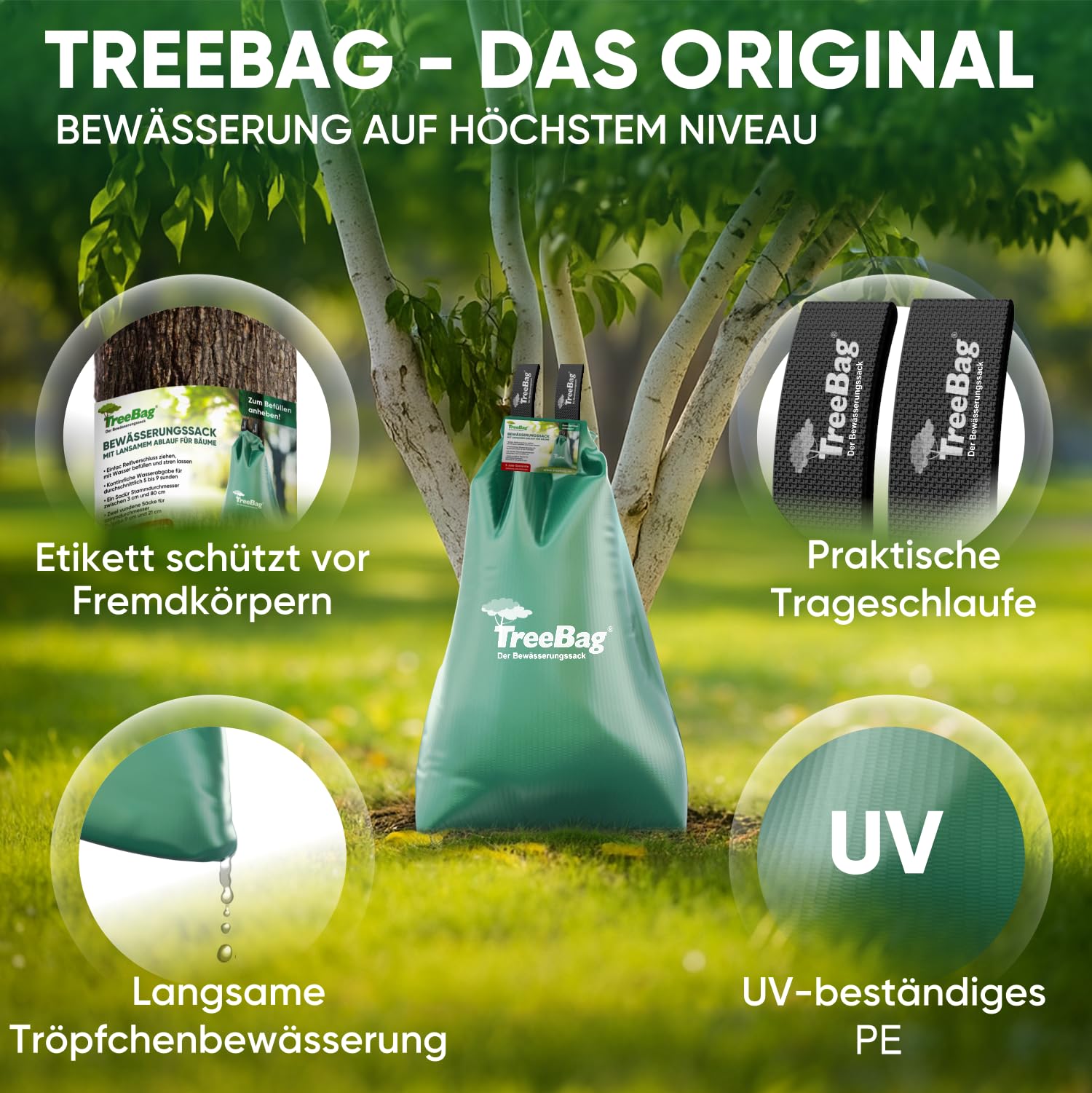 Wassersack für Bäume 2 x 75L – UV-stabiler Baumbewässerungssack aus PE – Effektiver Bewässerungssack Baum für Garten & Stadtgrün