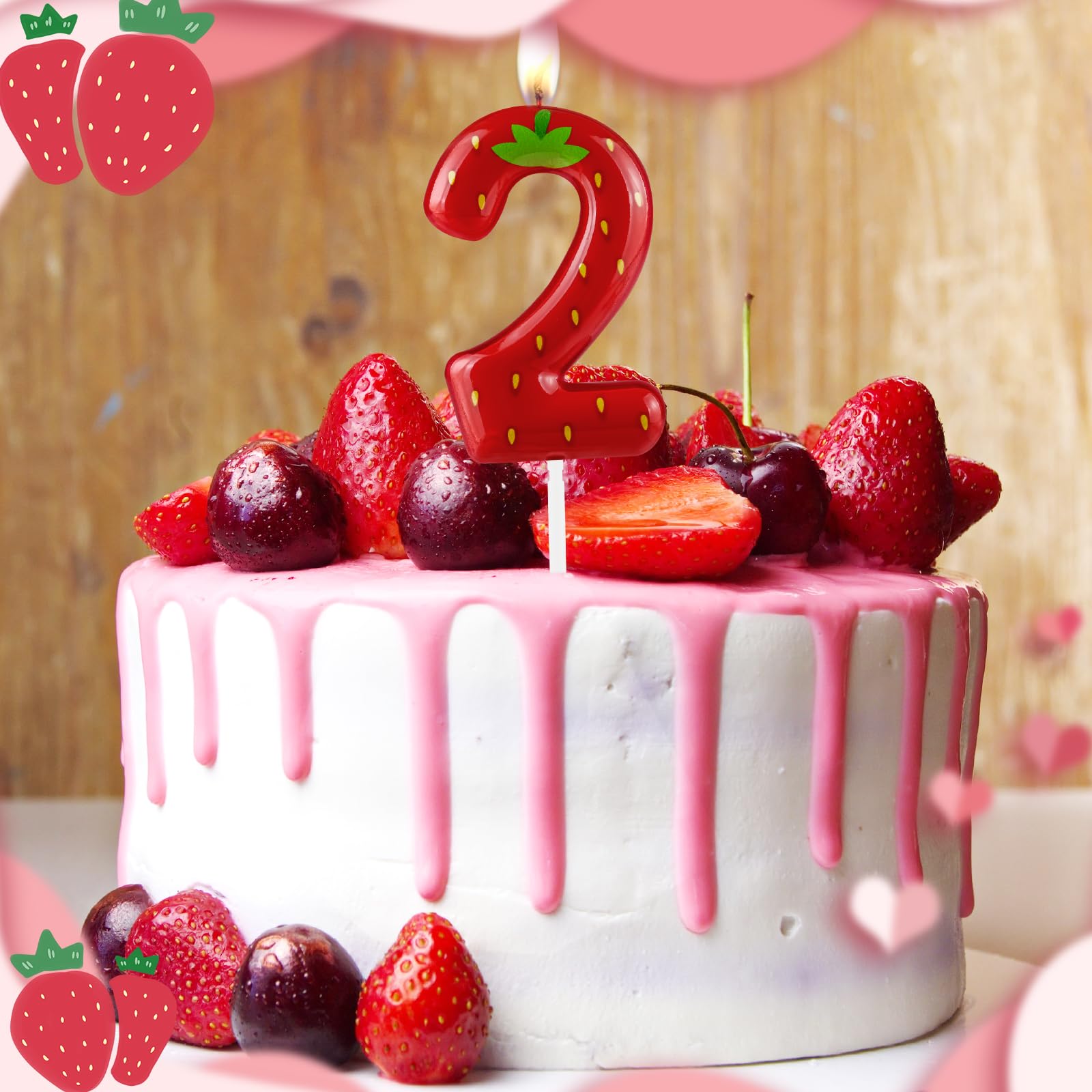 Bougie D'anniversaire Aux Fraises, Décoration De Fête Rouge Et Rose, Décoration De Fête Aux Fraises, Décoration De Gâteau Scintillante Avec Chiffres, Bougie Souvenir, Articles De Fête, Filles