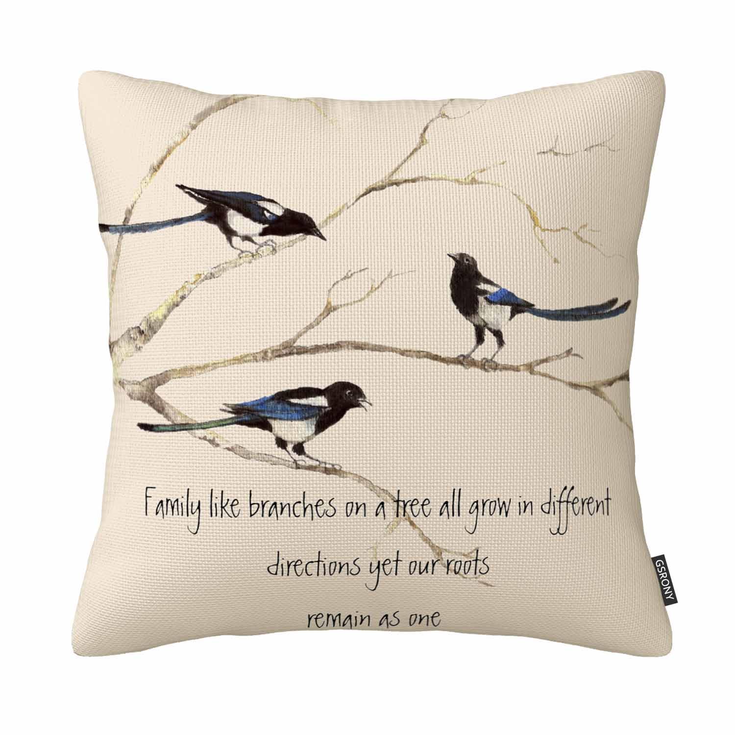 Gsrony Cream Bird Throw Pillow Covers Watercolor Bird With Quotes Cushion Pillow Case Home Decor Pillowcase 18X18 Inches