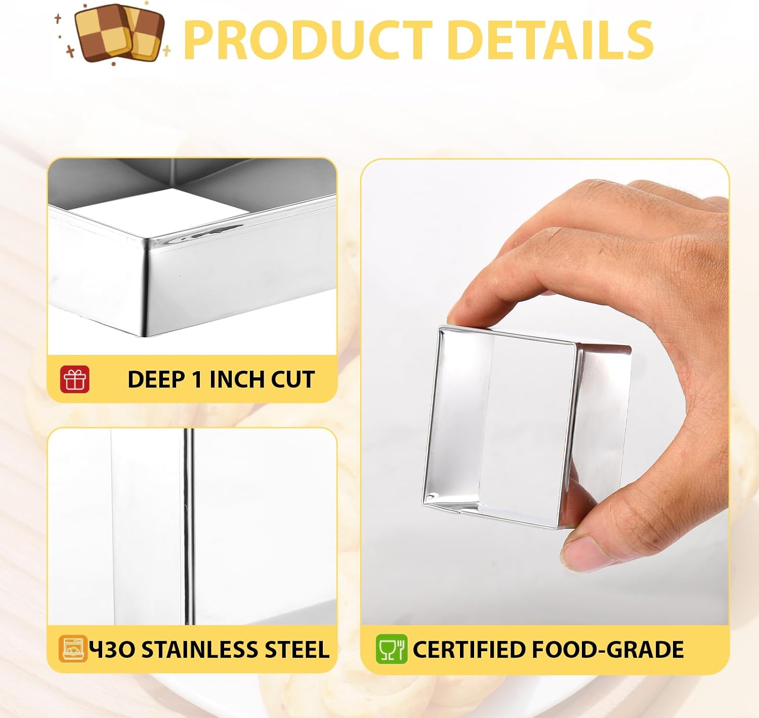 6 PCS Square Cookie Cutter Set - Cookie Cutters (1.5-4 Inch), Stainless Steel Set for Baking, Cookies, Biscuits & DIY - Durable Square Cutters for Holiday & Daily Use image 3