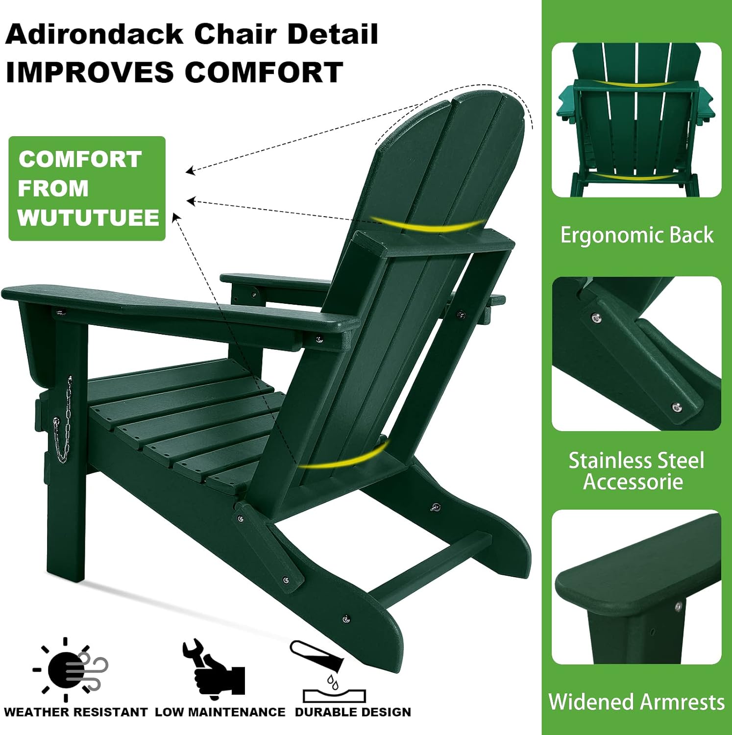 WUTUTUEE Adirondack Chair Weather Resistant Folding Adirondack Outdoor Patio Chair Adirondack Fire Pit Plastic Chair for Outside, Deck, Garden, Campfire, Composite (Black) : Patio, Lawn & Garden