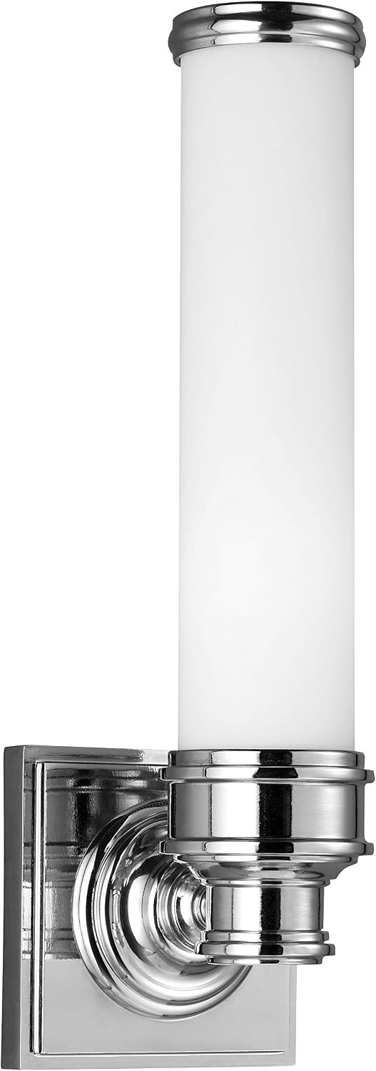 Best Quality 🔥 Feiss VS48001-PN Payne Glass Wall Sconce Lighting, Chrome, 1-Light (5W x 14H) 75watts
