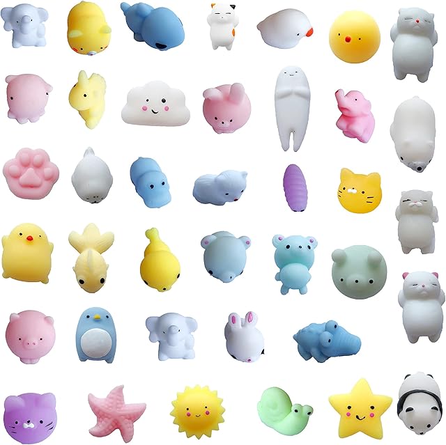 Mochi Squishy Toys for Party Bag Fillers,40Pack Moochies Squishy Animals Mini Moji Fidget Toy Small Mochi Squishes Toys Fidget,Small Prize Bag Fillers for Kids Girls Boys Party Favors/Classroom Prizes
