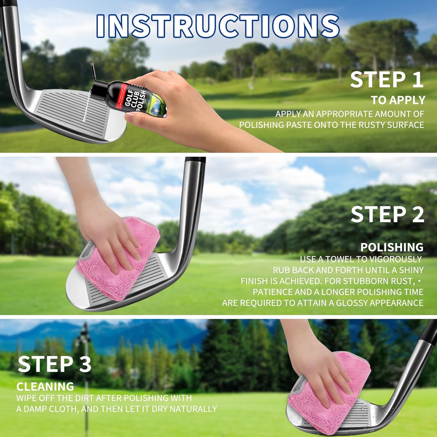 Metal Rust Remover Cleaner Use for Stainless Steel,Polishing Golf Clubs Wedges and Putters,Suitable for Golf Clubs Grooves Scratch Remover,Scuff and Stain Remover,Polish Restore,6.76 FLOZ - Image 6