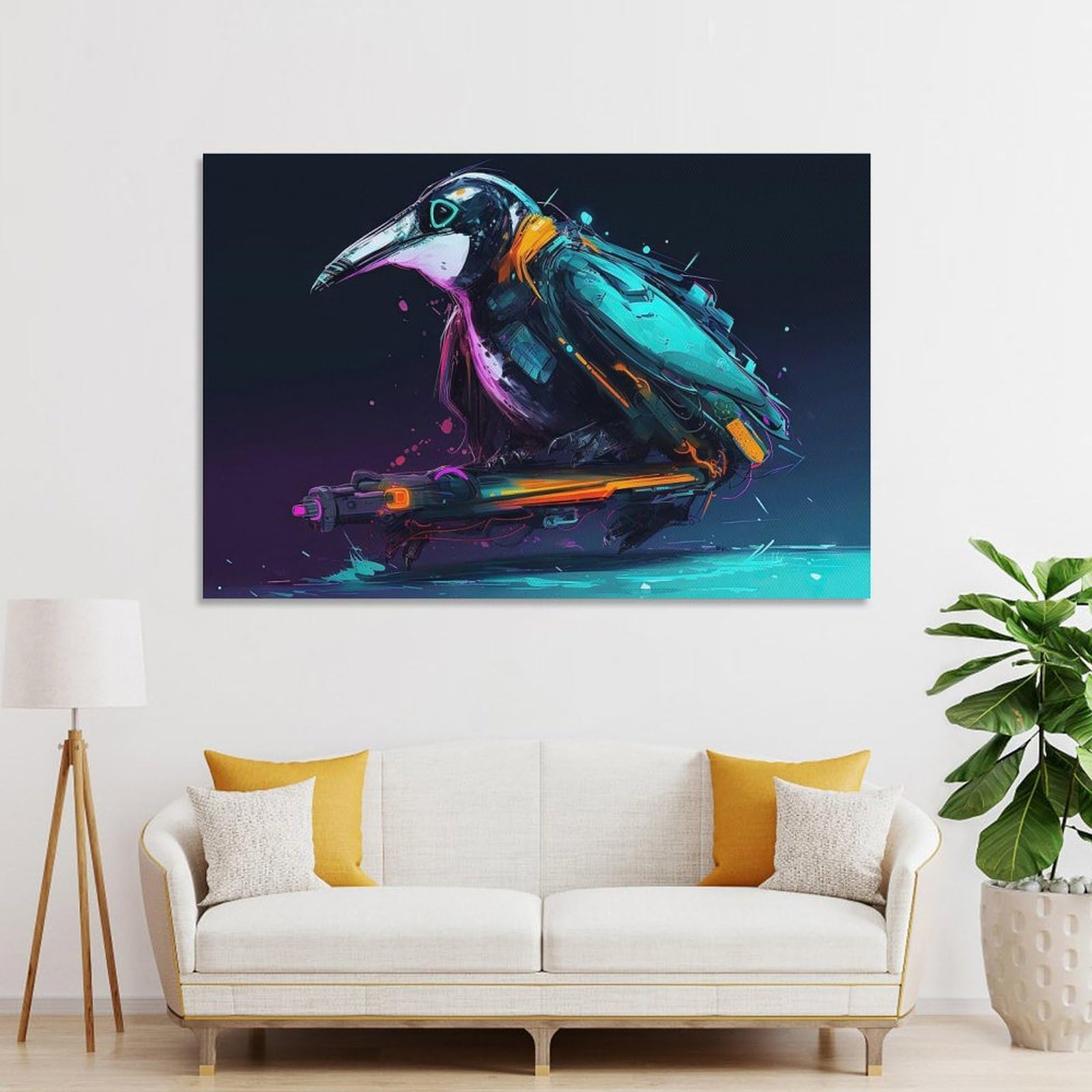 Junmoney Glide of Tomorrow Penguin Canvas Wall Decor, 24x36inch(60x90cm), for Flats, Guest Rooms Or Compact Rooms, Decorative Canvas Decor for Home Updates